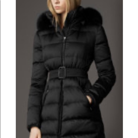 Burberry Jackets & Blazers - Burberry Black Belted Quilted Puffer Coat with Fur-Trim Hood